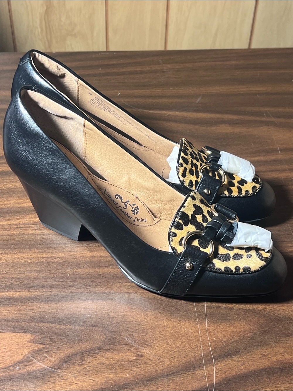 Söfft Aldora Black Leather & Leopard Calf Hair Wedge Heels Size 9 - Picture 3 of 8